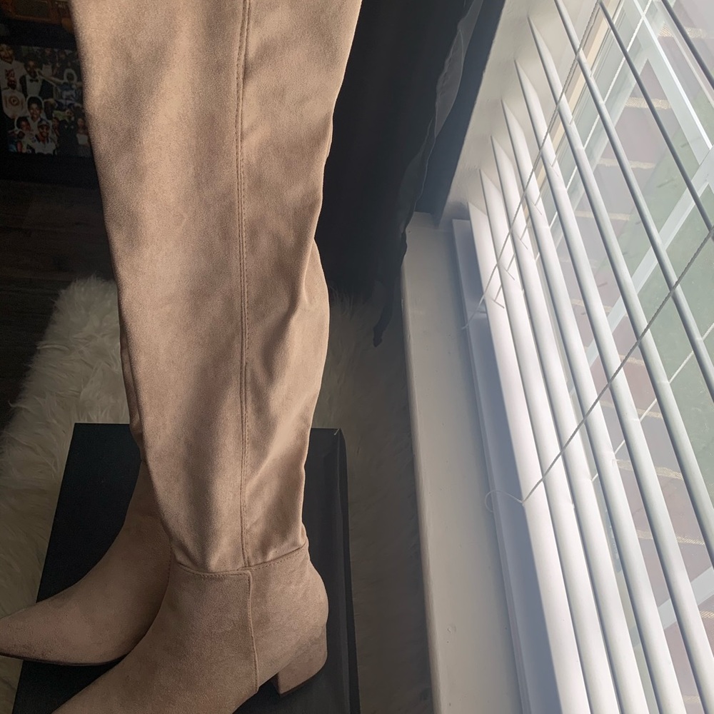 SOLD Miss Lola Cream Blush Knee High Boots